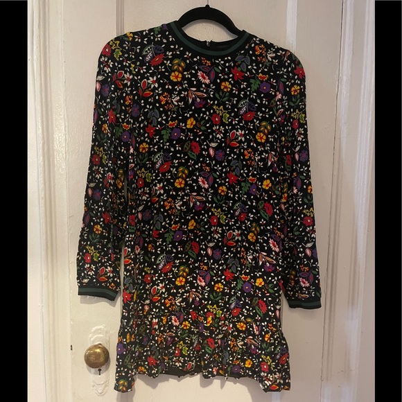 Zara Trafaluc Black Floral Long Sleeve Mini Dress - Picture 5 of 9